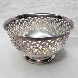 Vintage Silverplate Small Decorative Bowl Pierced Open Work Distressed 5"